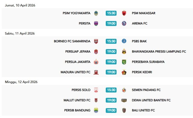 Jadwal Super League 2025/2026 Pekan 27